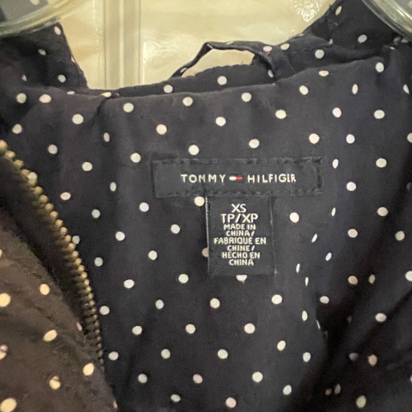 Tommy Hilfiger Navy Blue & White Polka Dot Jacket Coat Cotton Hood Size XS - Picture 2 of 9